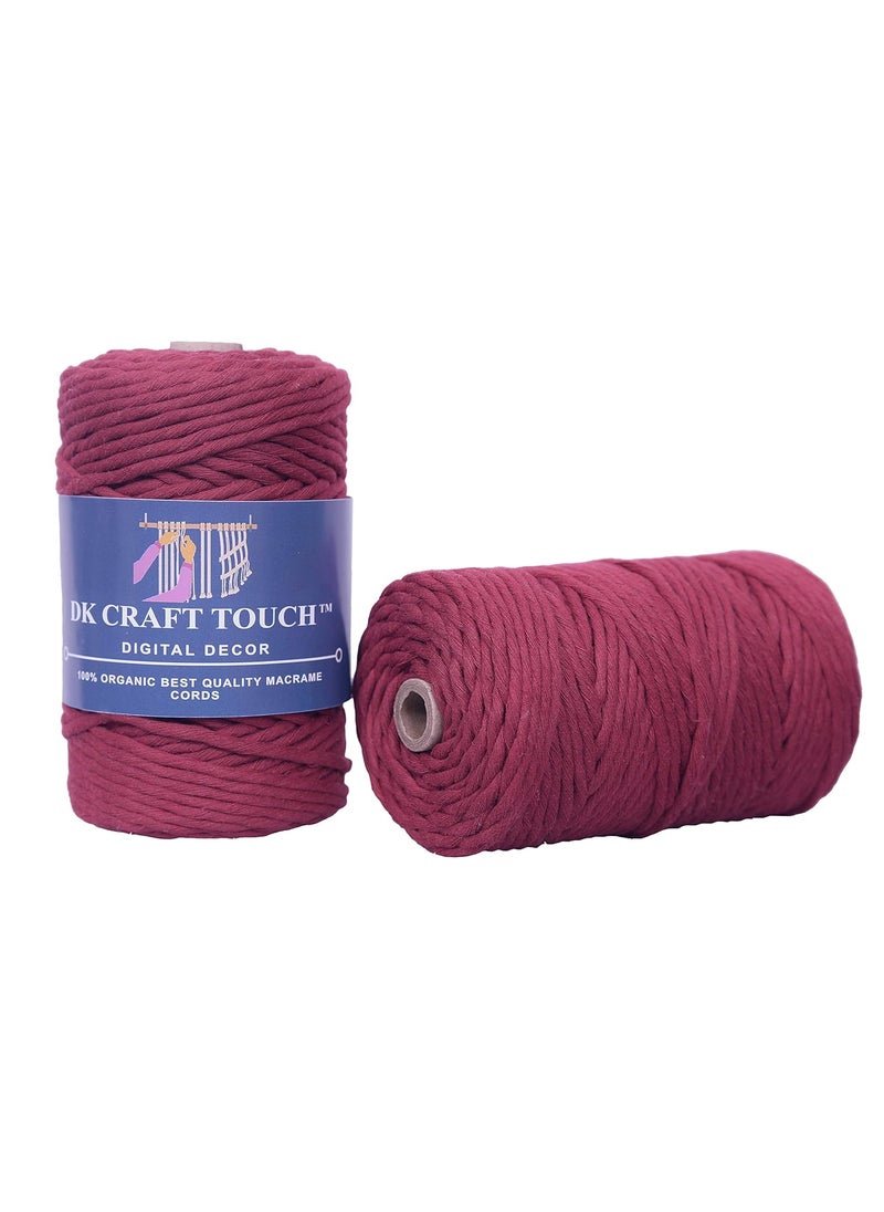 DK Craft Touch Single Strand Macrame Cotton Thread for Craft WorkPlant Hanger Ropes Single ply Color Rope Cherry Red 4mm Thickness