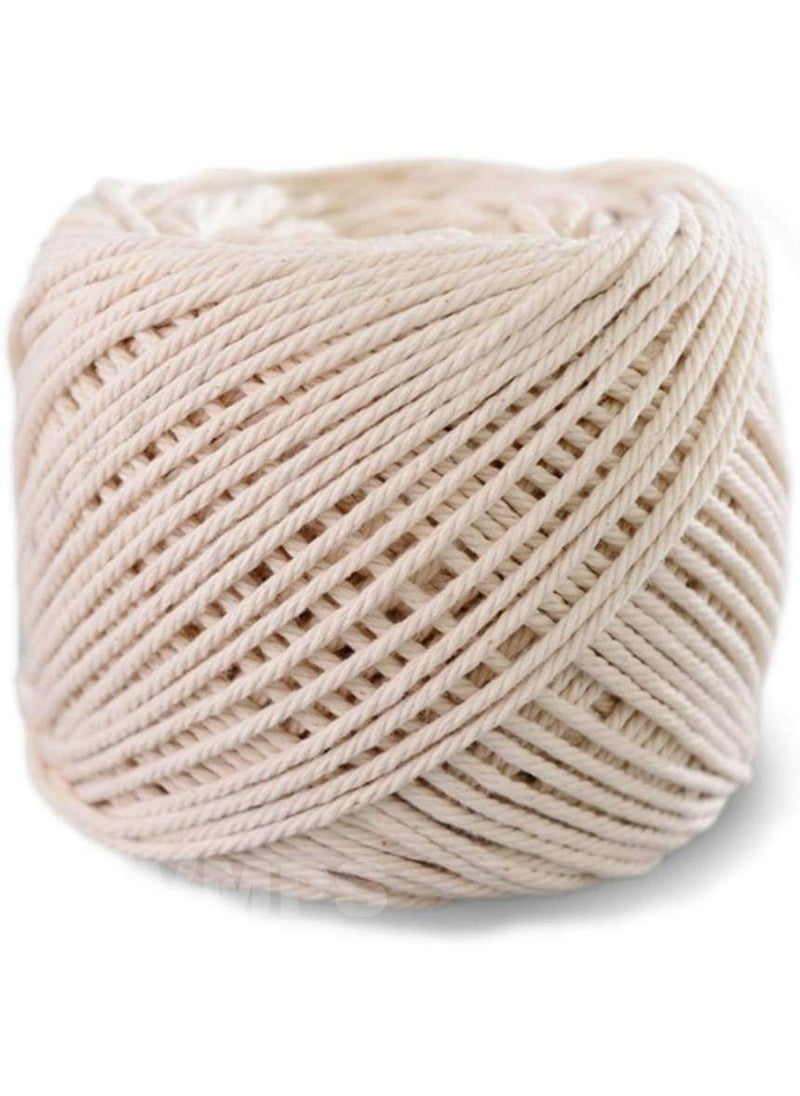 VMPS 3mm 100 Meter Cotton Thread Cord Rope with 1 Wooden Ring 4 Wooden Beads for Plant Hangers pots Home Decor Crochet OffWhite