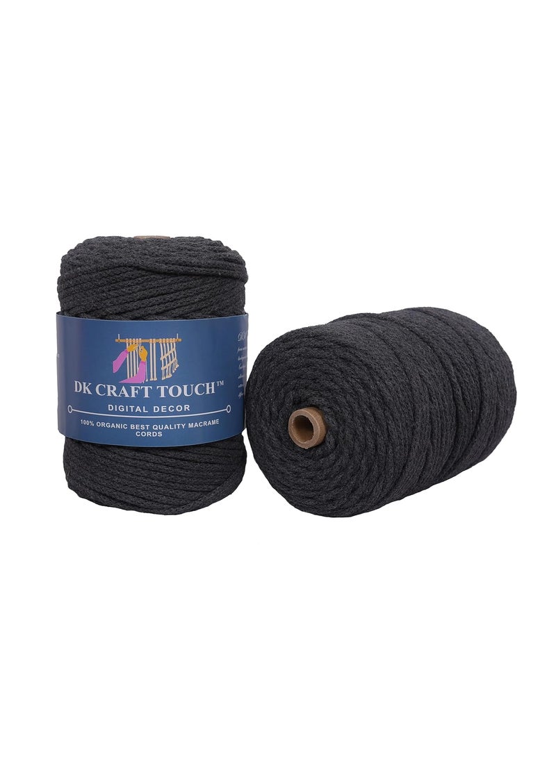 DK Craft Touch 4mm 100 Metre Dark Melange Color Braided Macrame Cotton CordThread for Craft WorkPlant Hanger Ropes Braided Rope Dark Melange Color 4mm 100 Metre Length