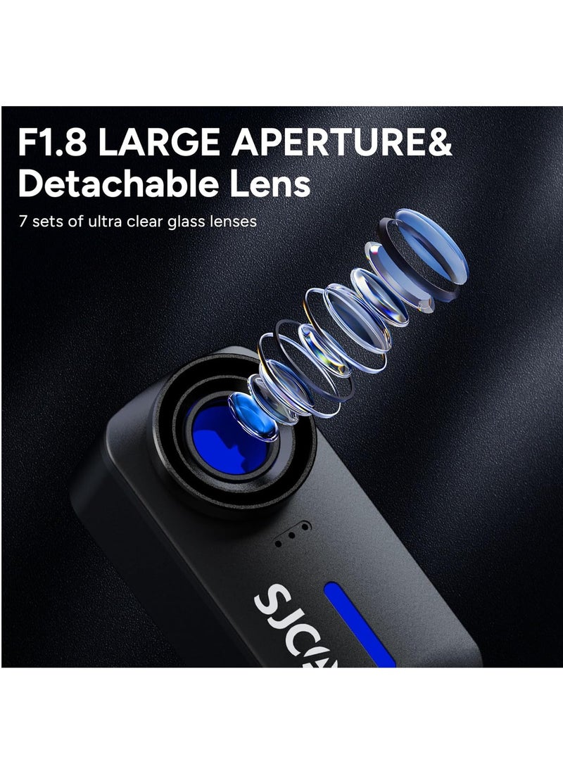4K Action Camera, Pocket Cam, Stabilization, Waterproof, Mini Helmet Camera,170° FOV, Suitable for Vlogging and Web Cam, Built-in Speaker&Mic, with Helmet Mount Kits, 64G Card, Black