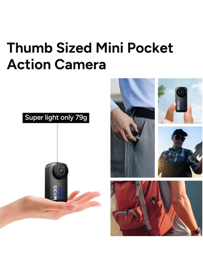 4K Action Camera, Pocket Cam, Stabilization, Waterproof, Mini Helmet Camera,170° FOV, Suitable for Vlogging and Web Cam, Built-in Speaker&Mic, with Helmet Mount Kits, 64G Card, Black