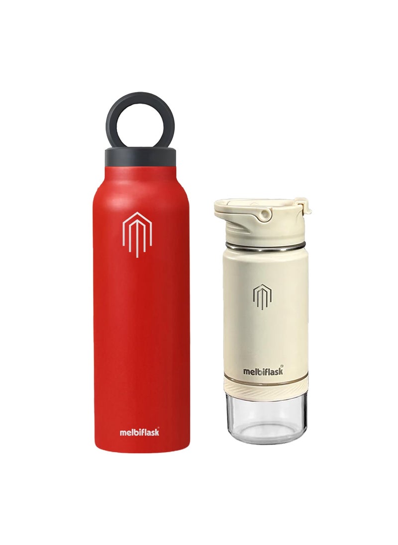 Melbify Teen Bundle Mini Flask 500 ml Melbipod Flask 750 ml Pack of 2 Hot Cold Water Bottle Ideal for Vlogging Office Gym Home Travel Sports