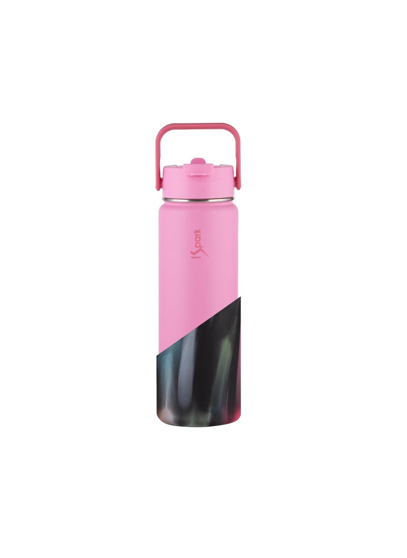 1Spark Dual Lid Dreamer 18hrs Hot 30hrs Cold 750 ml BottlePack of 1Steel Pretty Pink Black Paint Splash