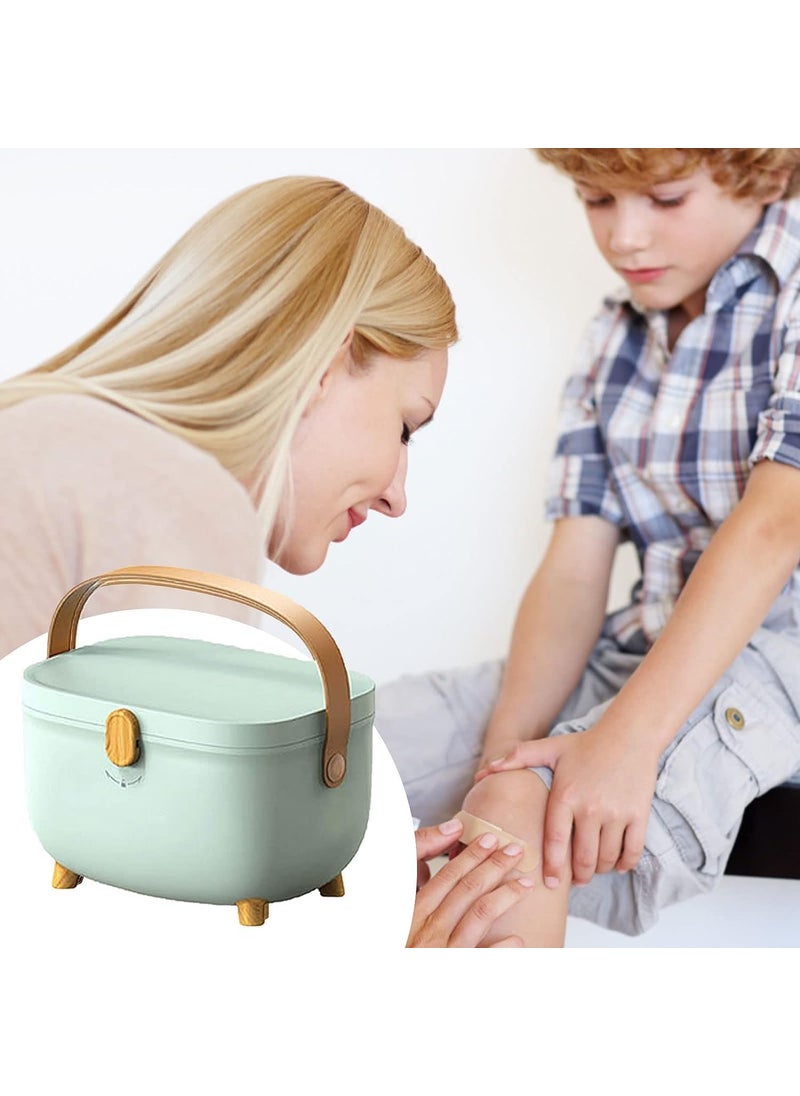 Juflix Portable Double Layers Medicine Cabinet First Aid Kit Medical Box Household Plastic Pill Storage Box with Detachable Tray and Handle 29x23x21cm Green Oval