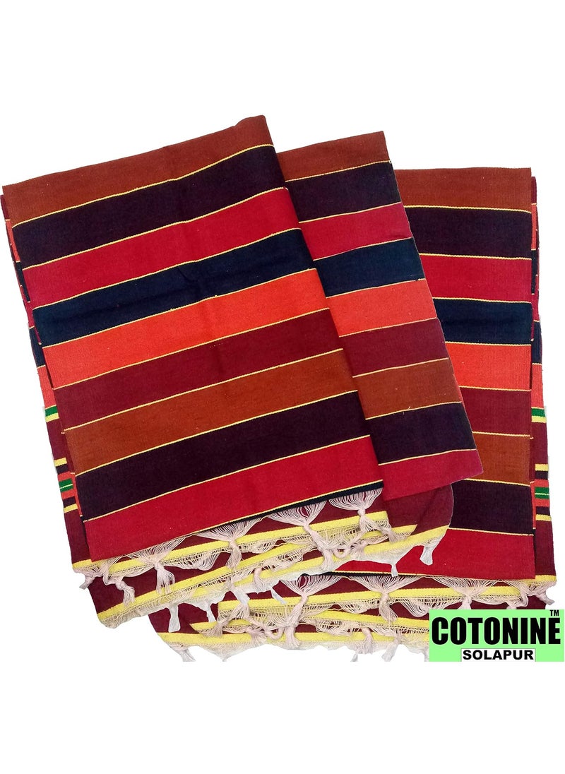 Cotonine Single Size Multi Purpose Solapuri SatranjiCotton sheets Multi Strips 56 X 86 inch Set of 2
