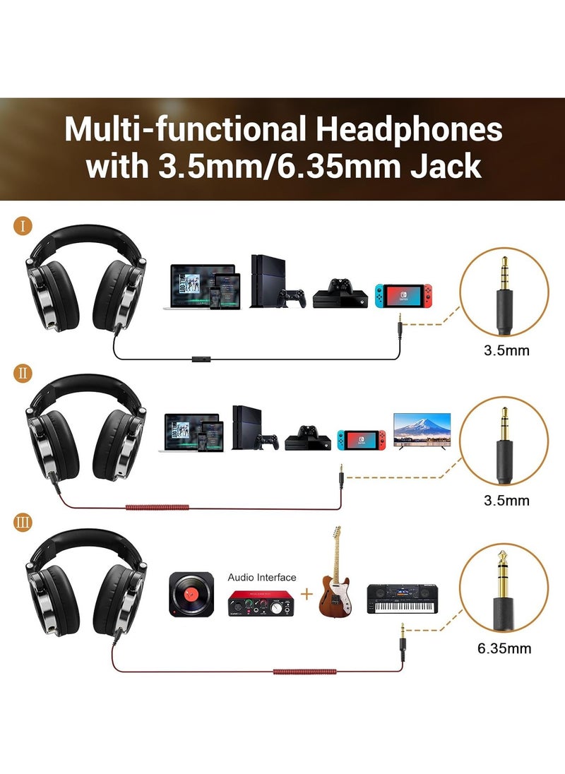 OneOdio Pro 10 Wired Over Ear Headphones Hi-Res Studio Monitor & Mixing DJ Stereo Headsets with 50mm Drivers and 1/4 to 3.5mm Jack for AMP Computer Recording Podcast Keyboard Guitar Laptop - Black