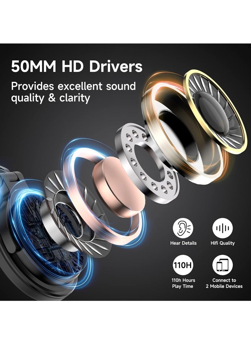 OneOdio Bluetooth Over Ear Headphones - Wireless/Wired 110 Hrs Stereo Bluetooth Headsets Foldable Headset with Deep Bass 50mm Neodymium Drivers for PC/Phone - Studio Wireless