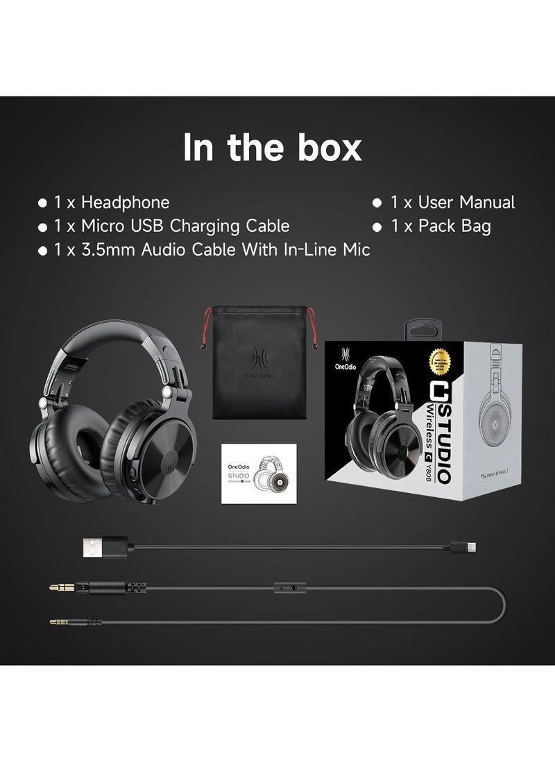 OneOdio Bluetooth Over Ear Headphones - Wireless/Wired 110 Hrs Stereo Bluetooth Headsets Foldable Headset with Deep Bass 50mm Neodymium Drivers for PC/Phone - Studio Wireless