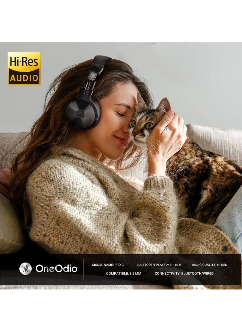 OneOdio Bluetooth Over Ear Headphones - Wireless/Wired 110 Hrs Stereo Bluetooth Headsets Foldable Headset with Deep Bass 50mm Neodymium Drivers for PC/Phone - Studio Wireless