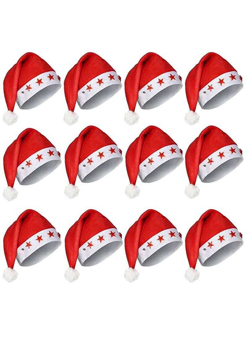 Evisha 12 Pcs LED Lght Star Christmas Caps Santa Caps Charistmas caps For Tree Decoration XMass Caps Hats Santa Caps Santa Claus Caps