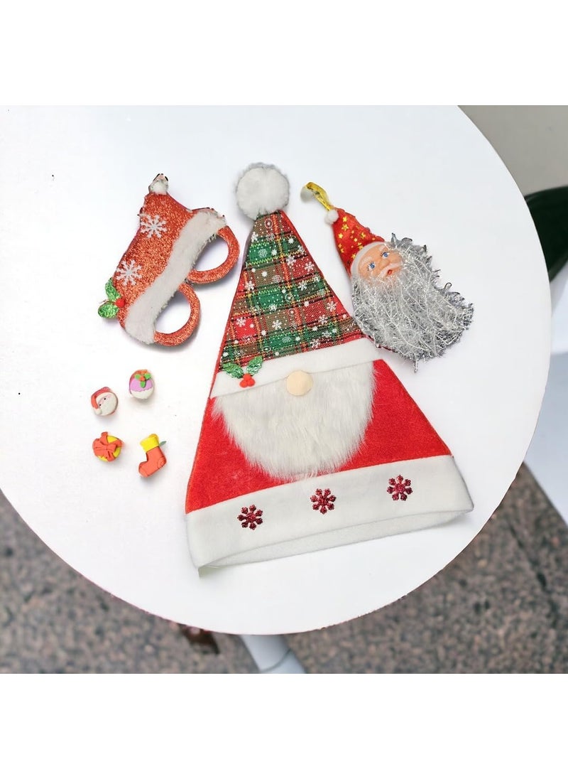GFIDEL Christmas Santa Claus Cap With Santa Goggle Frame Asseccories Combo Pack For Christmas Party Celebration For Kids and Adult Free Size