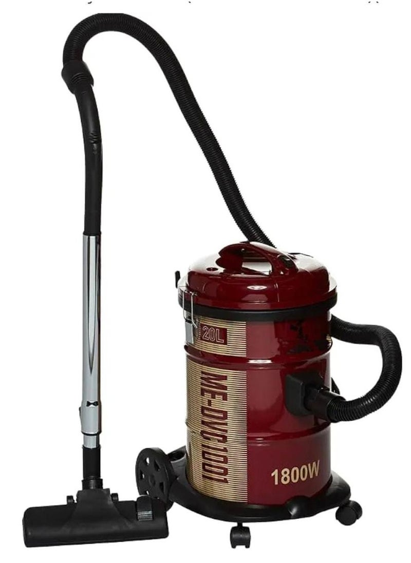 Heavy-Duty Drum Vacuum Cleaner 1800W | 20L Steel Tank | Strong Suction Vacuum | Filter Dust System | Includes Floor, Dusting & Suction Nozzles