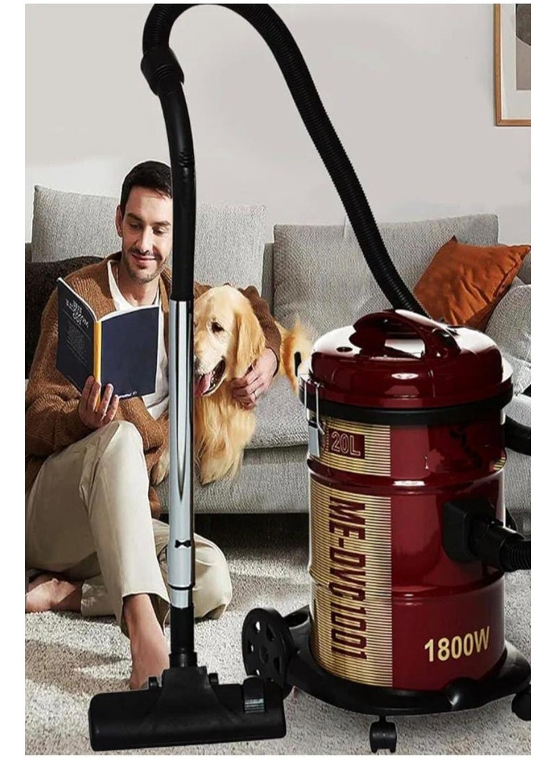 Heavy-Duty Drum Vacuum Cleaner 1800W | 20L Steel Tank | Strong Suction Vacuum | Filter Dust System | Includes Floor, Dusting & Suction Nozzles
