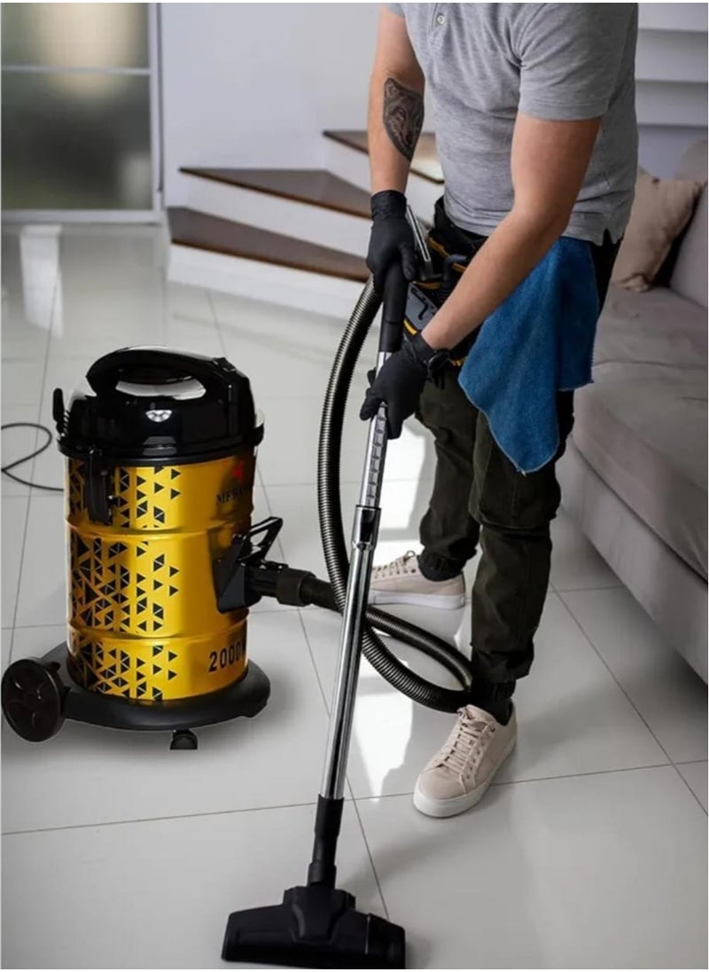 Powerful Drum Vacuum Cleaner 2000W | 25L Vacuum with Cyclone System | Washable HEPA Filter | Includes Floor Nozzle, Dusting Nozzle, Flat Suction Nozzle