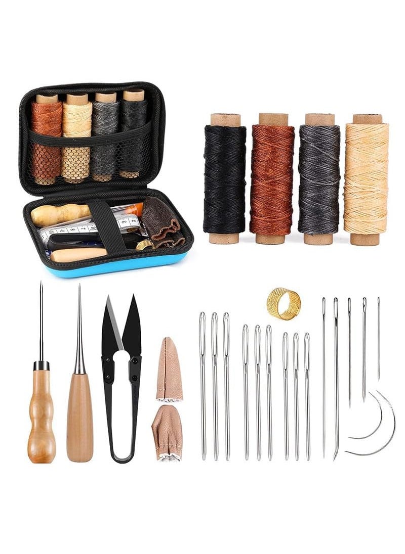 Pekos Leather Sewing Repair Kit Upholstery Needle Set with Leather Waxed Thread Sewing Awl and Leather Craft Tools for Car Sofa Backpack Shoe Hand Stitching Durable Leather Working Kit
