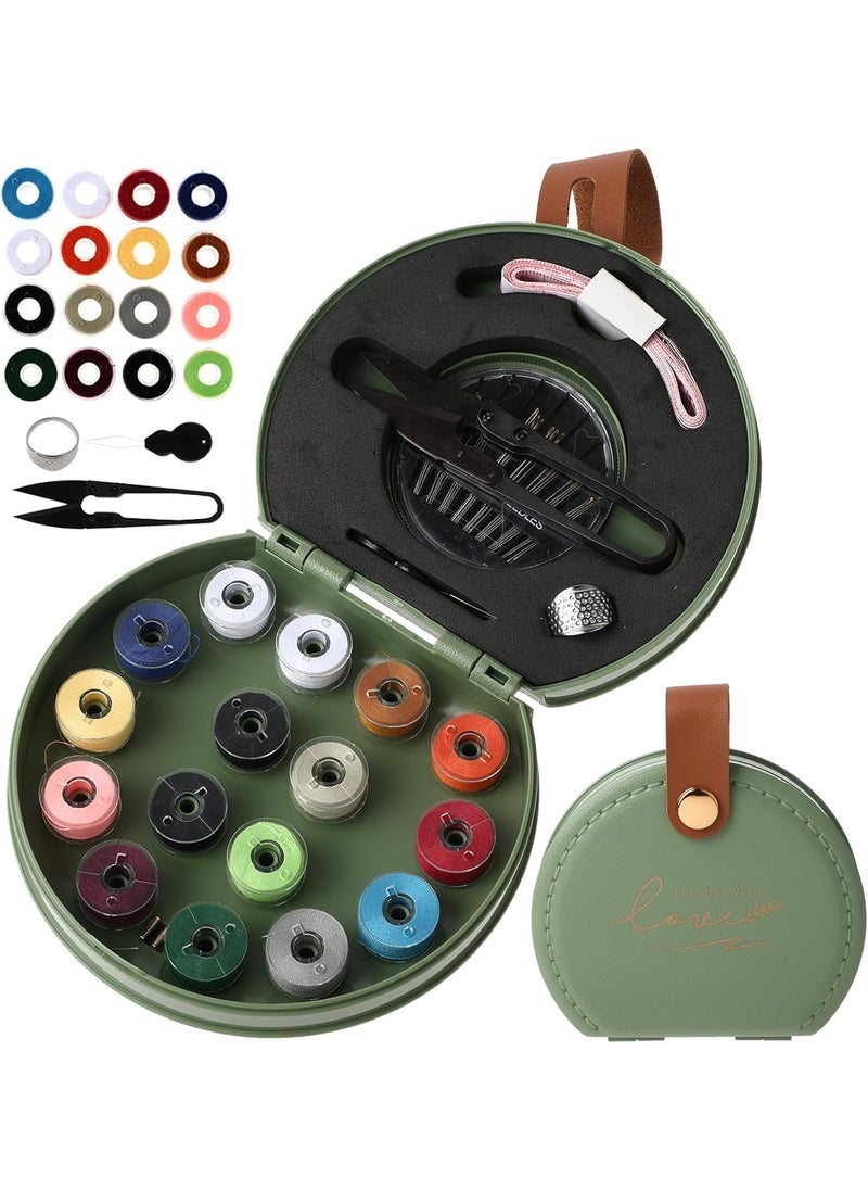 Tusmad Mini Travel Sewing Kits Luxury Portable Sewing Repair Set with Foldable Leather Organizer Case Beginner Friendly Home DIY Hand Sewing Supplies with Thread Scissor Needle Button Pins