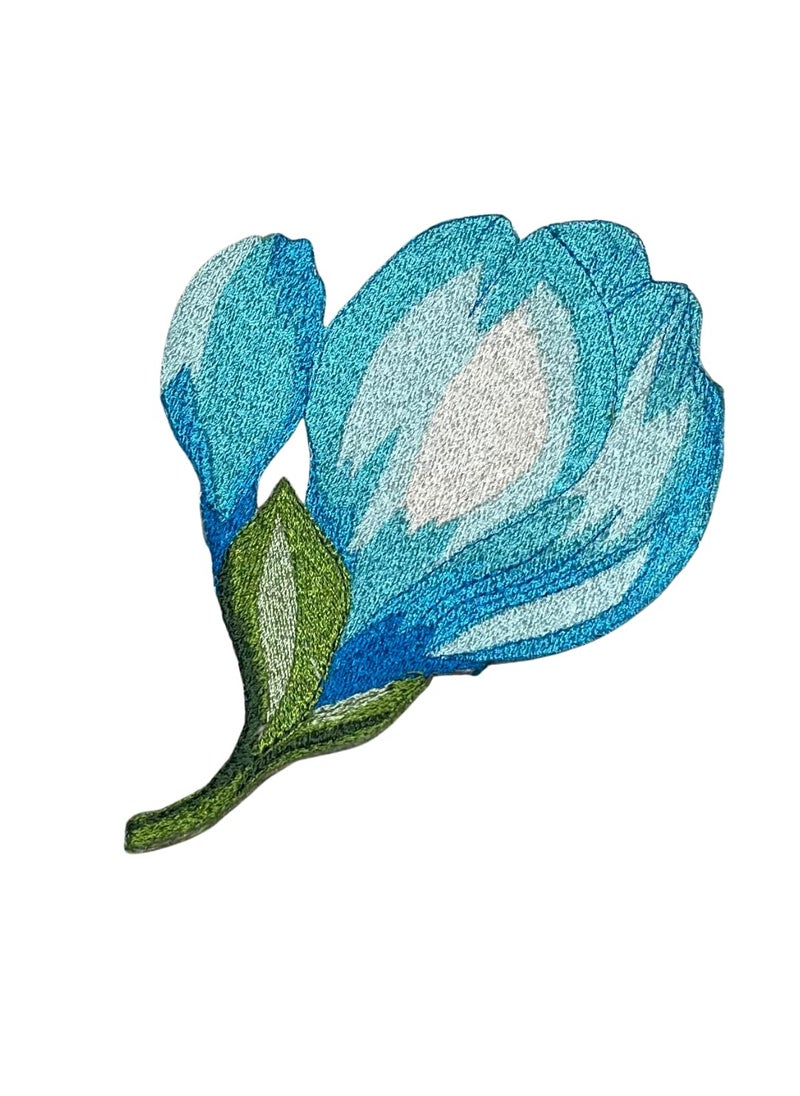 GARAAN Machine Embroidered Applique Embroidery Patch Sew on Patches DIY Projects Magnolia Bud Blue Pack of 6