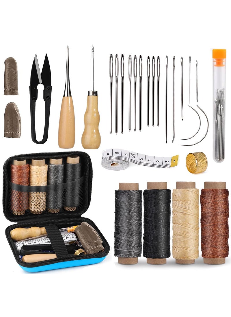 VORTEXA Leather Sewing Repair Kit Upholstery Needle and Leather Waxed Thread Sewing Awl Leather Working Repair Kit Leather Needles for Hand Stitching or Car Sofa Backpack Shoe Craft DIY