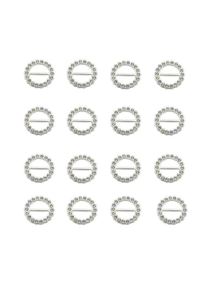 GREENGROW 5pcs Round Rhinestone Buckle Invitation Ribbon Buckles Sliders for Wedding Craft3CM 1INCH