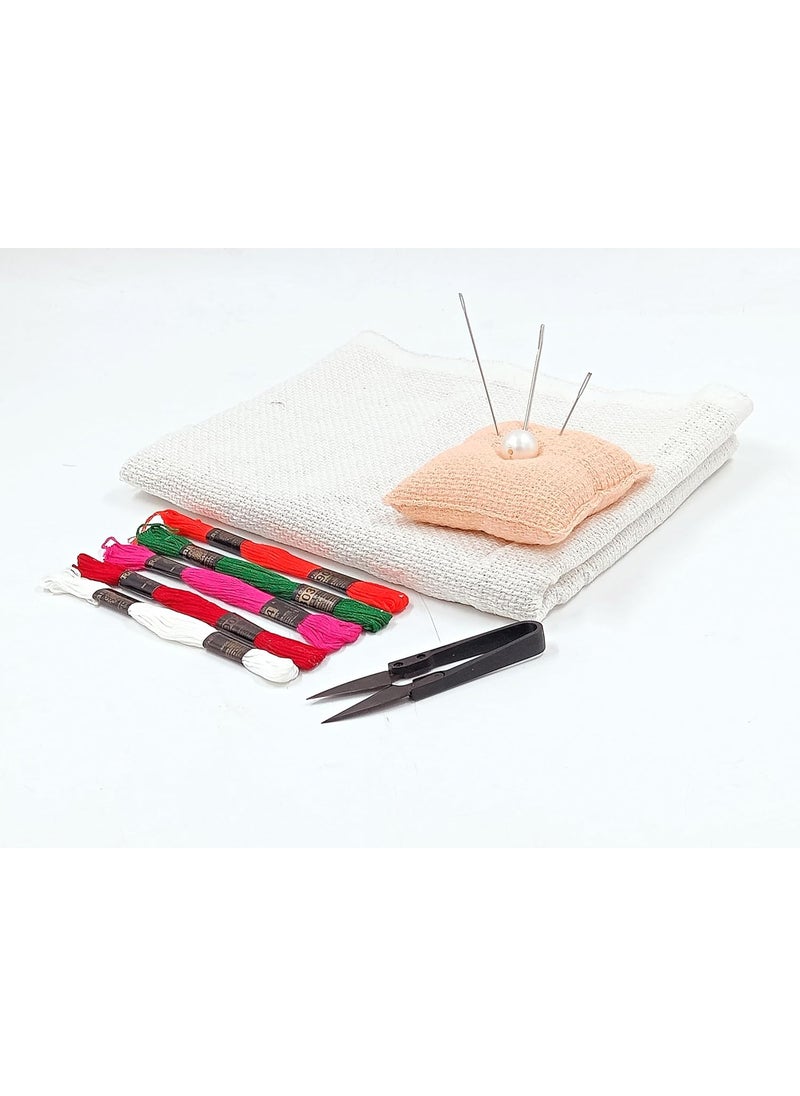 sumikrafts Cross Stitch kitDIY Practice kit for Beginners Matty Fabric White Shade 1 metre Option 3