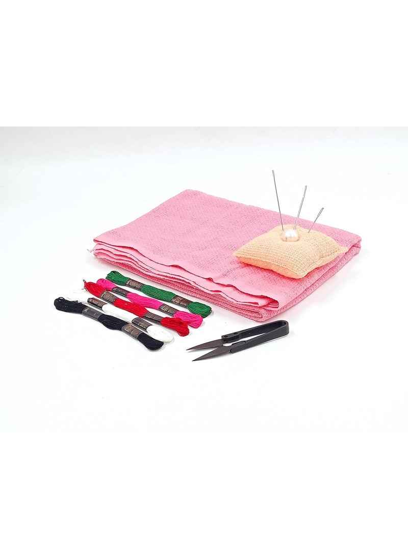 sumikrafts Cross Stitch kitDIY Practice kit for Beginners Matty Fabric Baby Pink Shade 1 metre Option 4