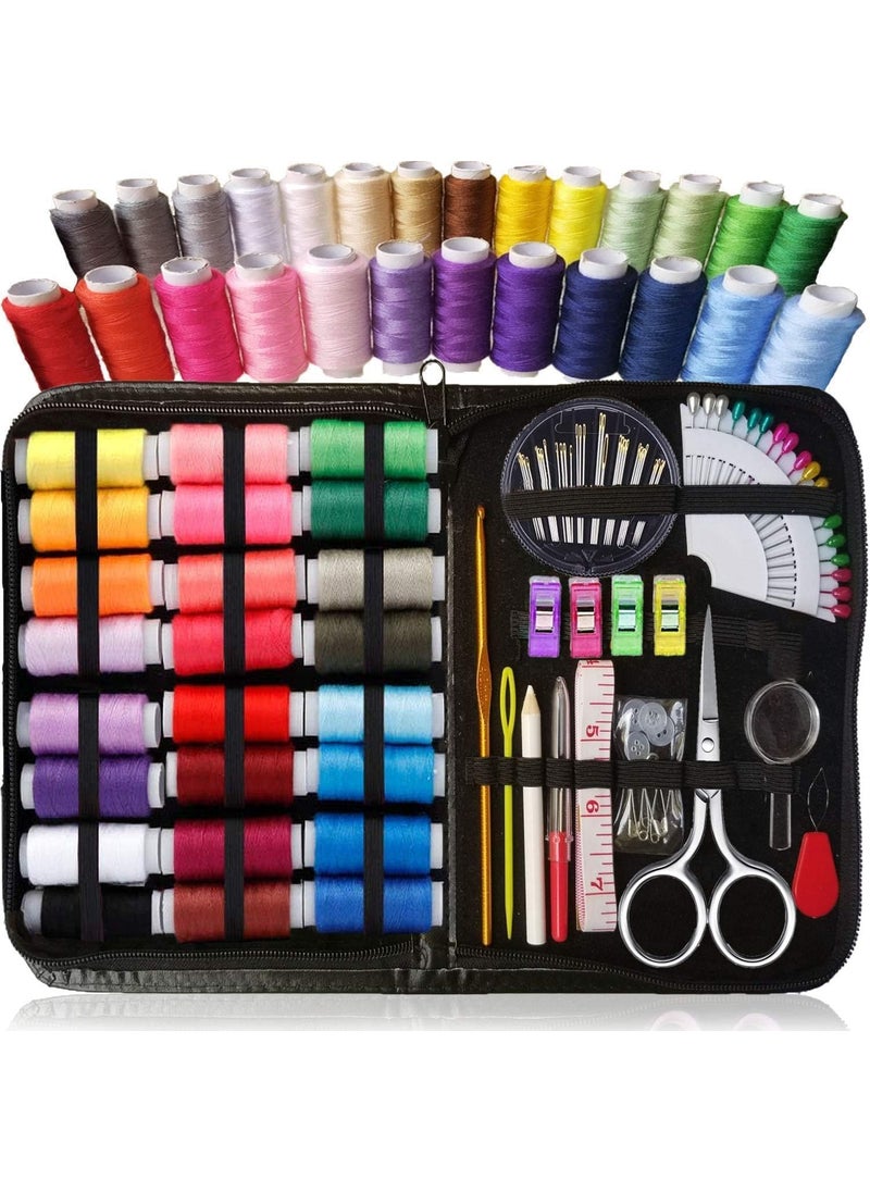 ElevatePro 98 Pcs Portable Sewing Kit Box Accessories with Thread Spools Scissors Thread NeedlesTape Measure for DIY