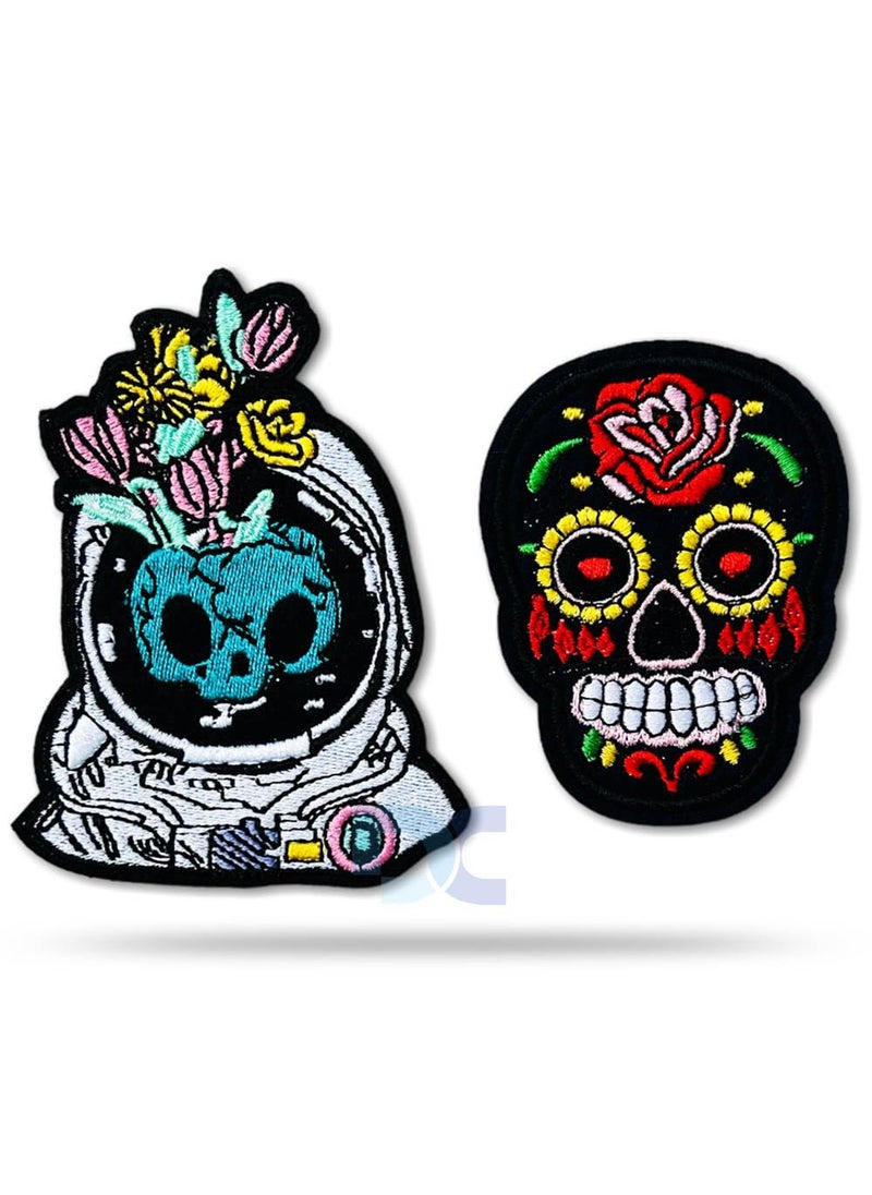 Daily Crafts Space NASA Planets Themed DIY Fabric Repair Patches for Jeans Jackets Hats Iron On Fashion Accessories 2 Skull Alien Design