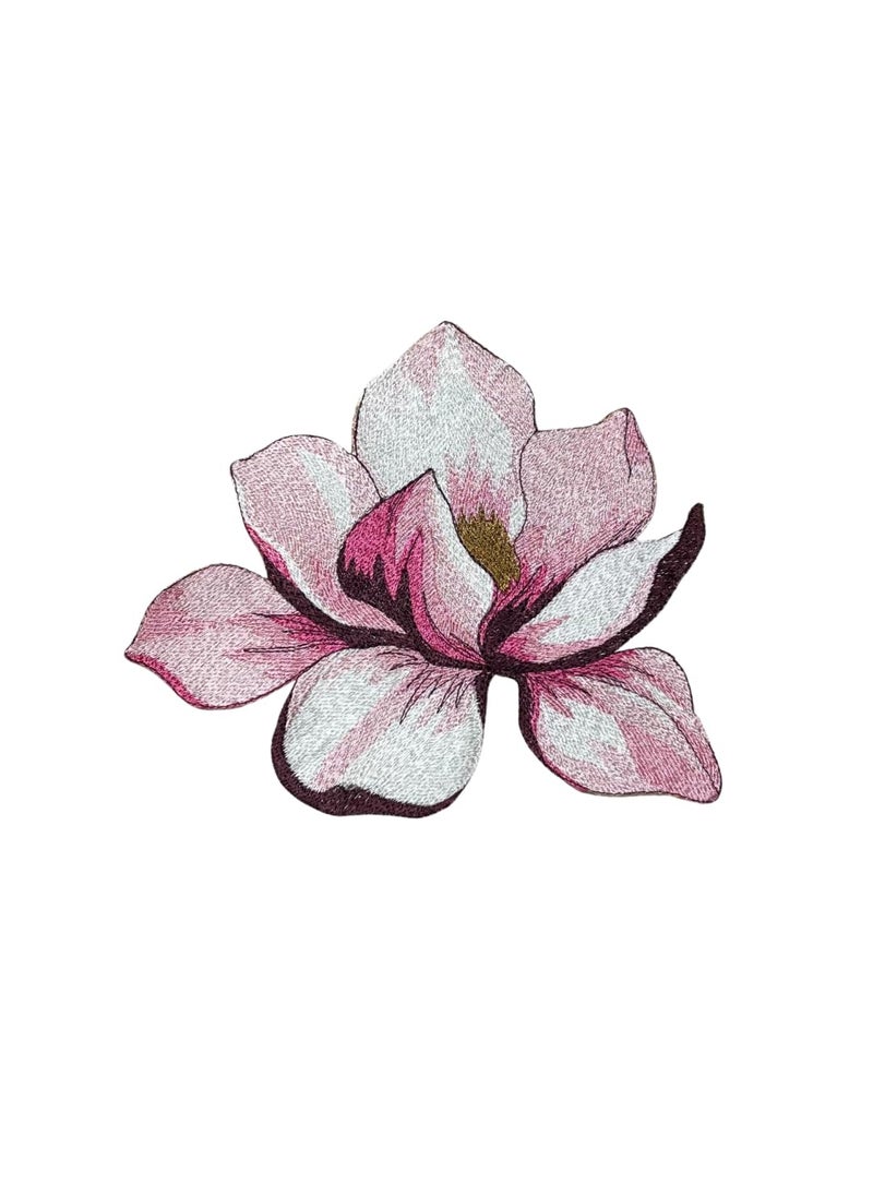 GARAAN Machine Embroidered Applique Patch Sew on Patches DIY Projects Magnolia Flower PinkPack of 3