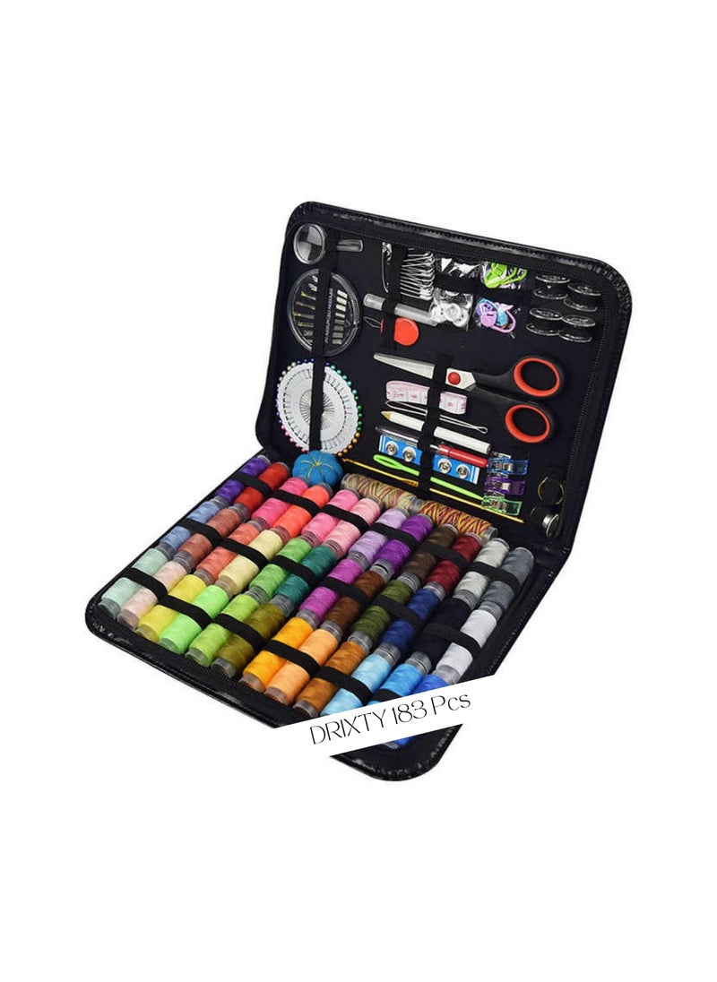 DRIXTY 183Pcs Portable Sewing Kit Essential Sewing Supplies and Accessories Includes 38 Thread Spools Scissors Needles Tape Measure for DIY Adults Beginners Emergencies Travel and Home Use