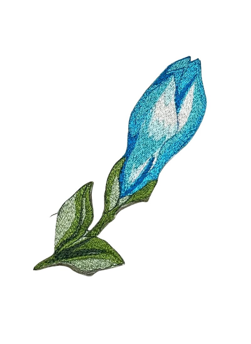 GARAAN Machine Embroidered Applique Embroidery Patch Sew on Patches DIY Projects Magnolia Small Bud Blue Pack of 6