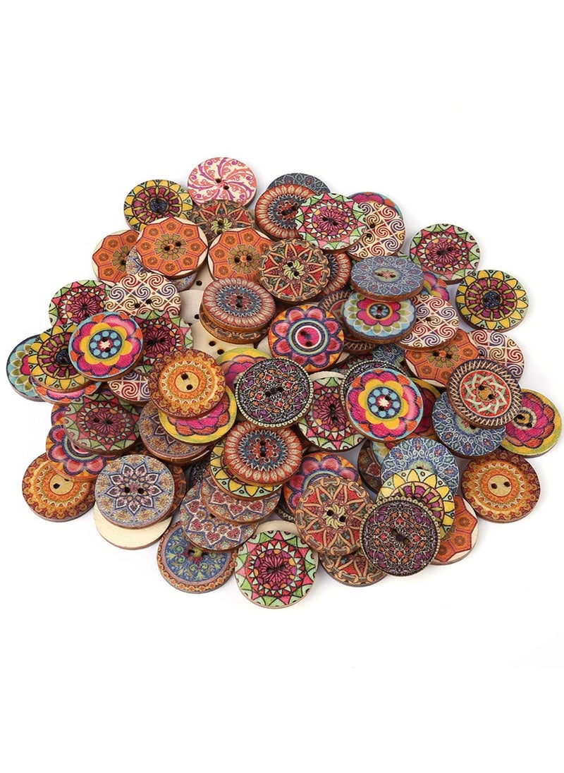 Mincerfit Different Pattern Button Mixed Vintage Wood Material with 2 Holes for DIY Sewing Craft Decorative 25mm Suitable for Down ETS Backpacks Hats Pack of 50