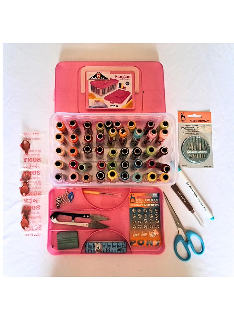AANIJ 185 pcs Portable Sewing kit Box Sewing Supplies Accessories with 45 Pcs Thread Spools Scissors Threader Tape Measure for DIY Adults Beginners Emergency Travel Home