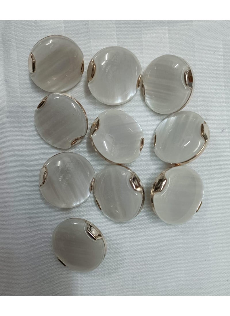 Translucent White Round Buttons with Gold Metal Trim Decorative Sewing Buttons Fancy Buttons Shirt Buttons 10 Pieces