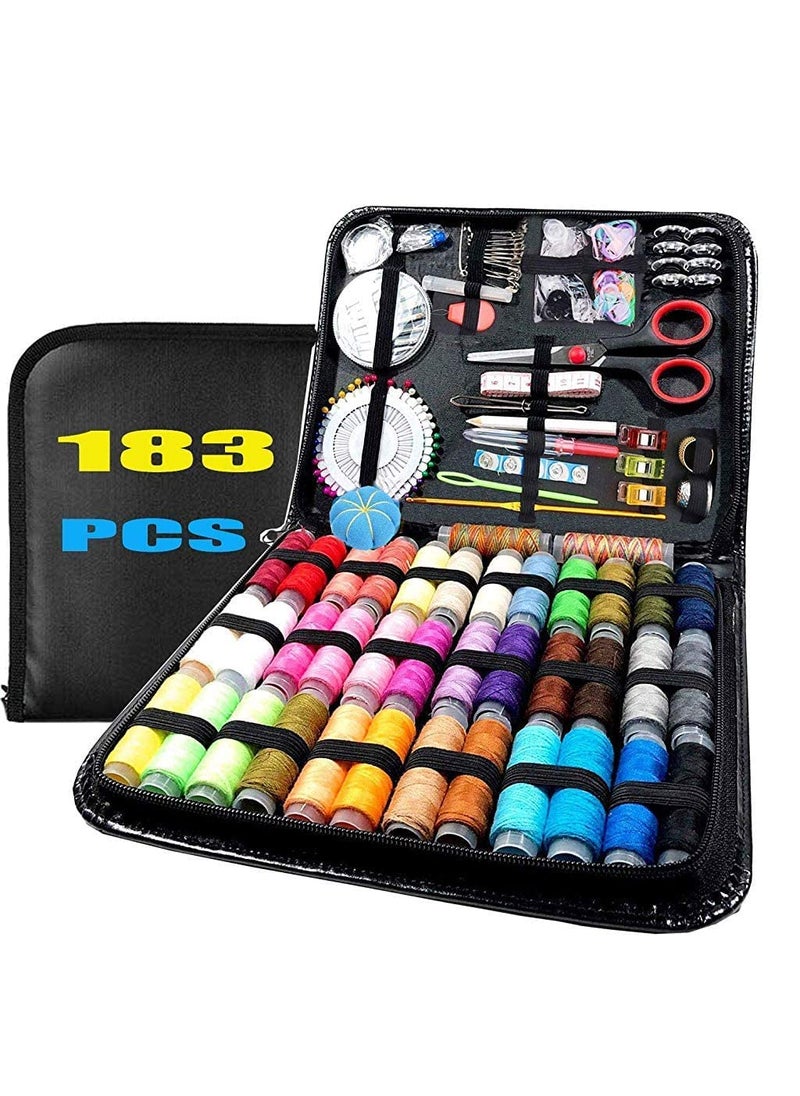MGNLR Sewing Kit 183pcs Sewing Accessories and Tools with 38 Spools Threads Scissors Needles Safety Pins Travel Sewing Set with Leather Case for Beginners Adults Home DIY Emergency Sewing Needs