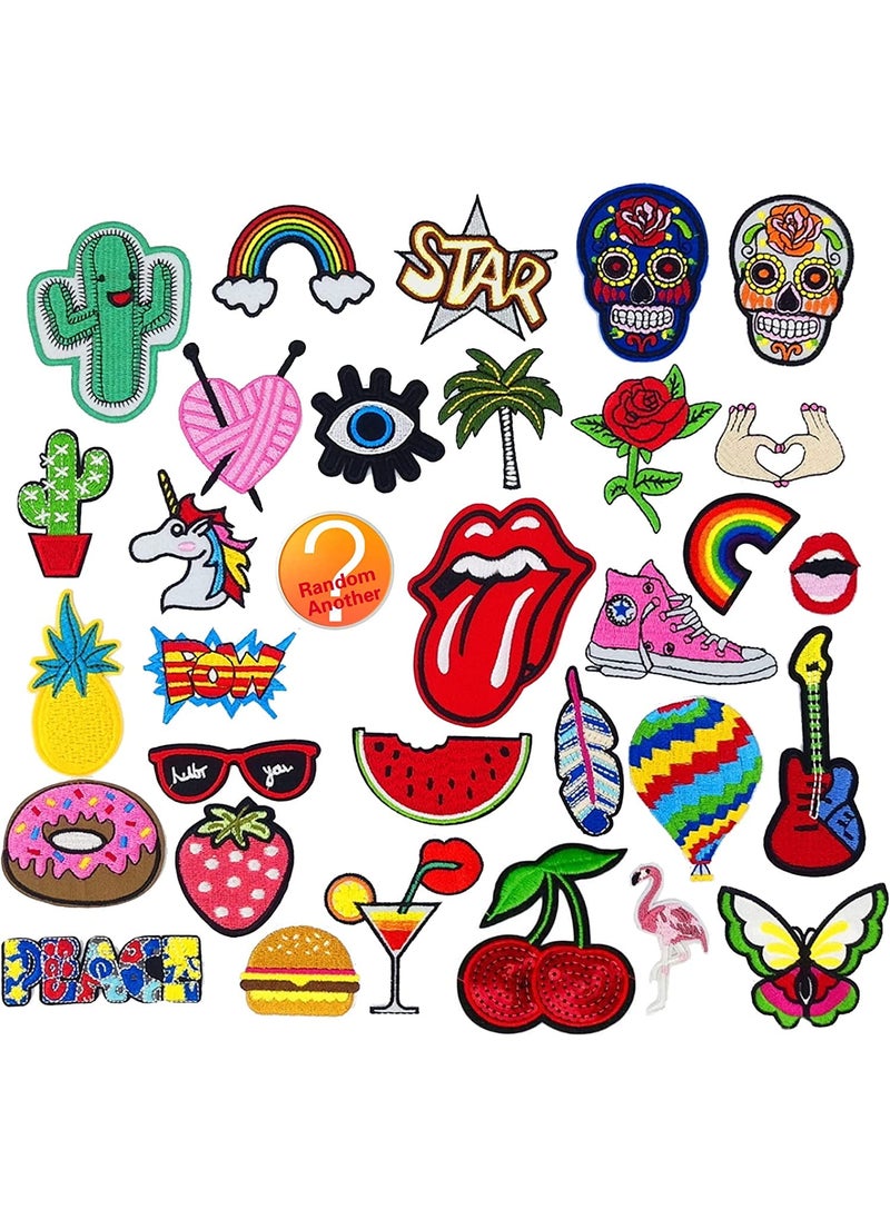 Daily Crafts Random 7 pcs Assorted Styles Embroidered PatchesCute Fruit Flower Food Rainbow SkullApplique Kit Decoration Sewing onIron on Patches for Clothing Jackets Backpacks Jeans Phone Accessories