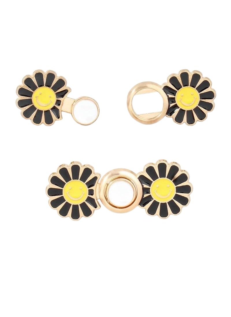 SEMITO Set of 2 Pant Waist Tightener Adjustable Waist Buckle Set Extra Button for Jeans to Make Tighter Instant Jeans Button Pins for Pants Jeans Skirts No Sewing Required Black Flower Gold