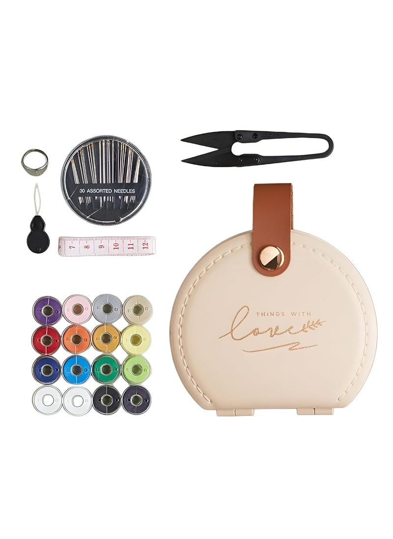 HOMSLECTO Mini Travel Sewing Kit Luxury Portable Sewing Repair Set with Foldable Leather Organizer Case Beginner Friendly Hand Sewing Supplies Bage