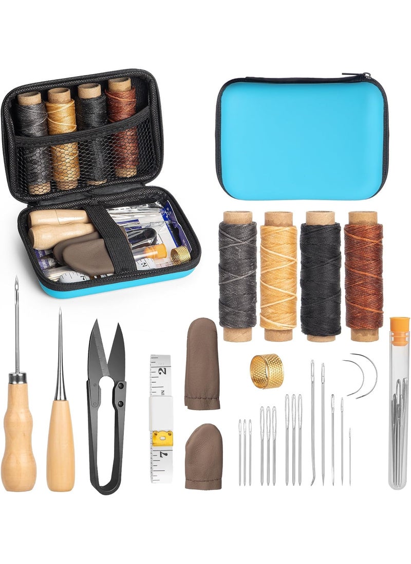 JEMICA Leather Sewing Kit Leather Stitching Kit Leather Working Kit with Leather Needles Sewing Awl Waxed Thread Leather Upholstery Repair Kit Sewing Tools for Hand Stitching DIY Leather Craft