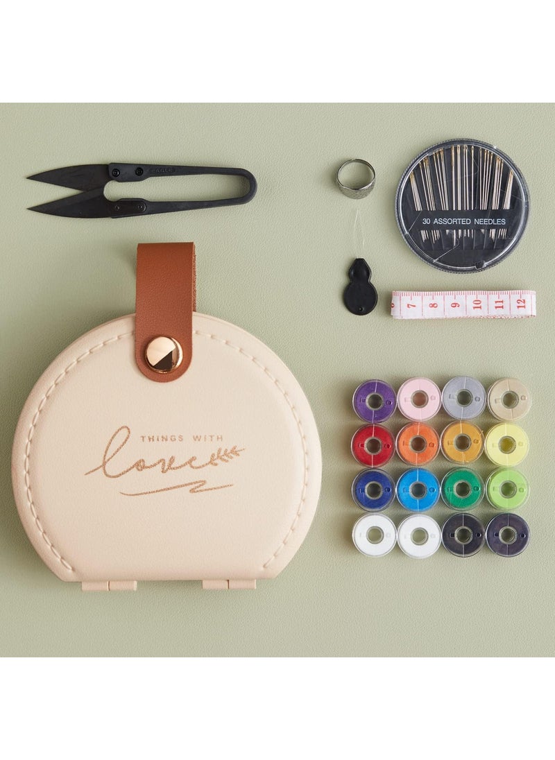 RetiMati Luxury Portable Sewing Repair Set with Foldable Leather Organizer Case Beginner Friendly Home DIY Hand Sewing Supplies with Thread Scissor Needle Button Pins Curtaed Cart for Travel and Home Purpose