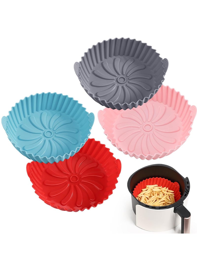 StronDura 4 Pack Air Fryer Liners for 3 to 5 QT Silicone Air Fryer Liners Silicone Air Fryer Basket for multipurpose Red Blue Pink GreyTop 8in Bottom 675in