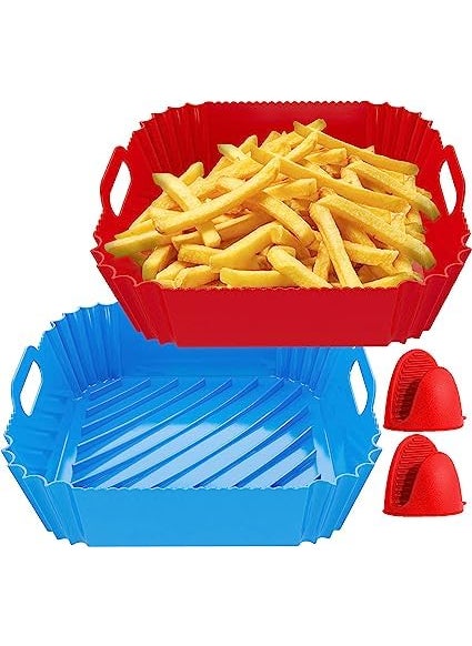 Anayu store 2Pcs Square Silicone Air Fryer Reusable Air Fryer Pot Air Fryer Inserts for Oven Microwave Accessories Washable Dishwasher Safe Air Fryer Liners Frying BasketMulticolor