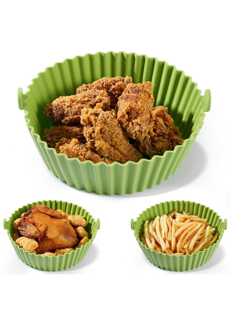 Besillia Air Fryer Silicone Pot 85inch Easy Cleaning Air Fryer Silicone Liners Basket Kitchen Reusable for 3 to 5 Qt Replacement of Parchment Paper Liners Round Silicone Liners2PackGreen
