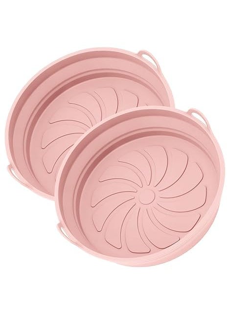 LYBAA Air Fryer Silicone foldable Basket RoundAir Fryer Liners with Ear HandlesAir Fryer Silicone Pot Bowl Silicone Baking TrayNonstick Reusable Air Fryer Basket Oven Accessories pink2pcs