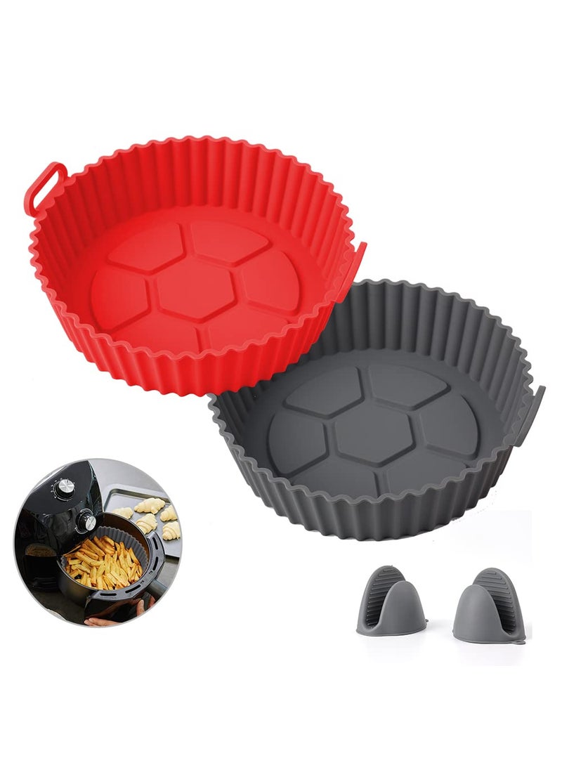 HOUPEACE Minimalist Silicone Pot 2 PACK 8inch Air Fryer Basket Bowl with Mitts Reusable Food Grade Oven Accessories Fits 3QT 7QT Air Fryer