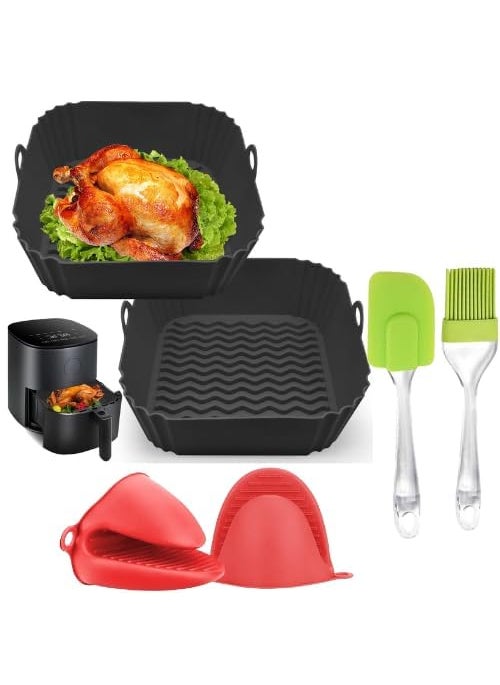 ITUSHA The Complete Air Fryer Package 2 Air Fryer Liners Accessories 85 inch 59 Qt Food Grade BPAFree Reusable Silicone BasketsPotsLiners with Oven Mitts Basting Brush