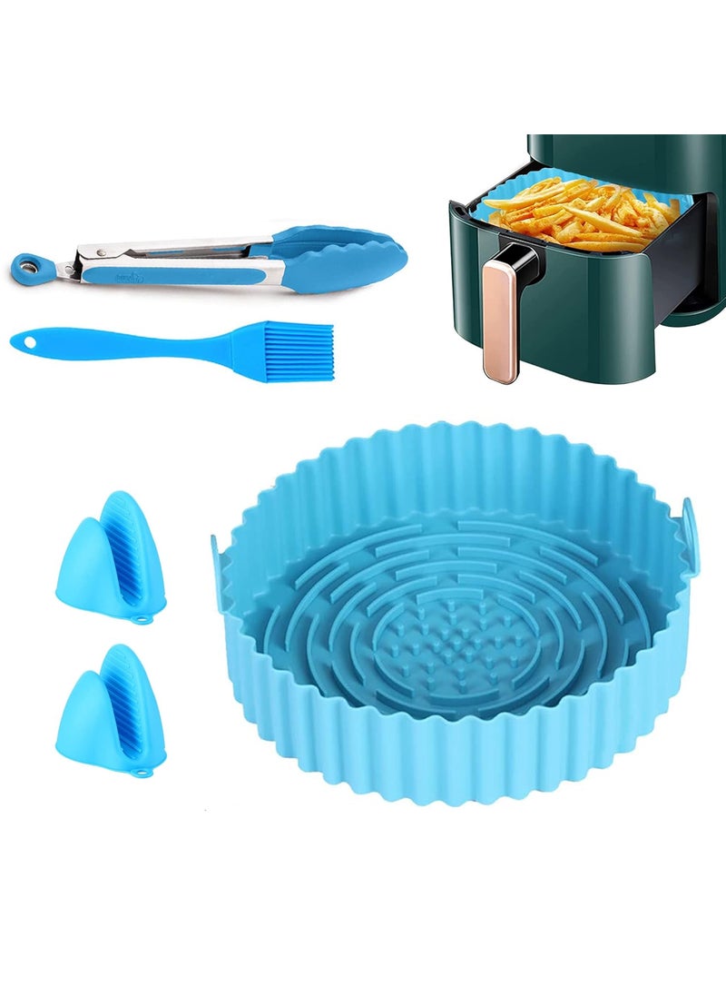 Prhavks 5Pcs Air Fryer Accessories Set 8 Inch Silicone Liners with Food Clip Mini Oven Mitts Oil Brush for Baking Cooking Reusable Round Silicone Airfryer Pot Fit for 3 QT Air Fryers or AboveBlue