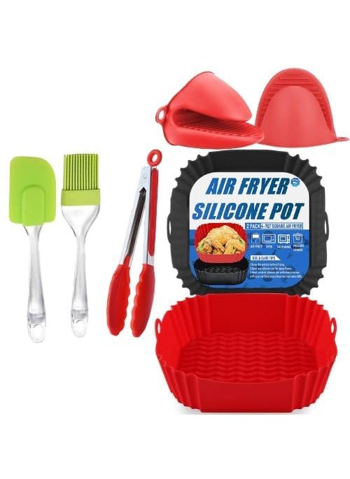 VALTUJA Square Air Fryer Package 6 Pack Air Fryer Liners Accessories 85 inch 59 Qt Food Grade BPAFree Reusable Silicone BasketsPotsLiners with Oven Mitts Basting Brush and 9 Inch Tongs