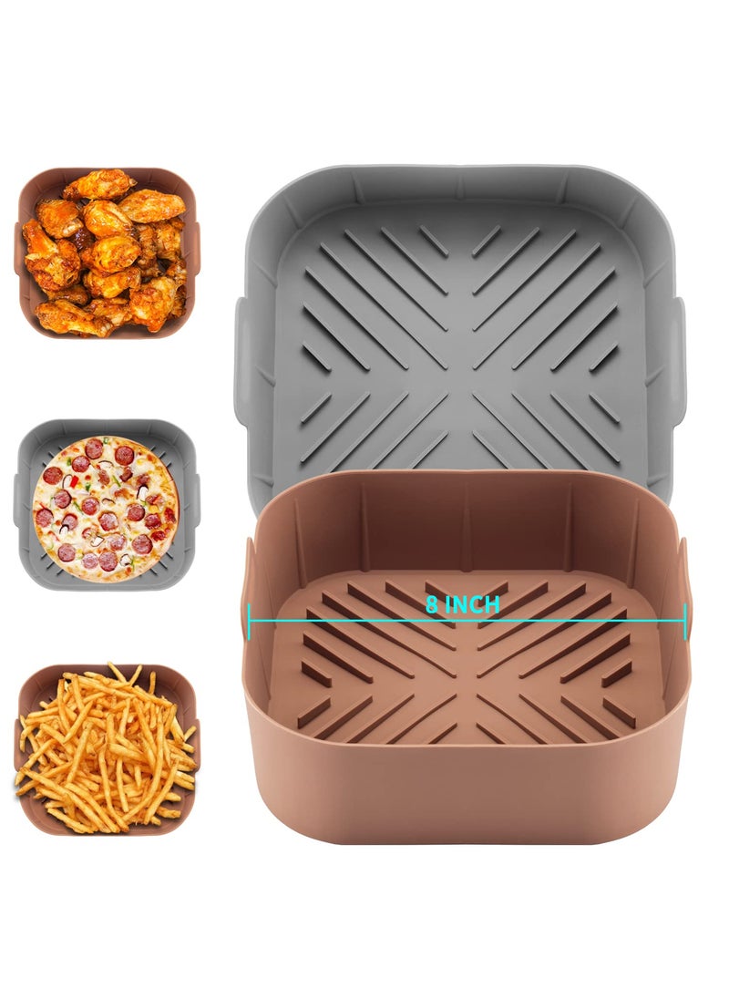 Air Fryer Silicone Liners8inch Air Fryer Accessories Replacement of Flammable Parchment Liner Paper No More Harsh Cleaning Basket After Using Fit for 36 To 68QT Air FryerSquare Grey Brown