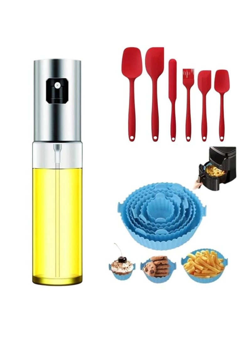 6Piece Air Fryer Kit with 100ml Olive Oil Sprayer Bottle 6 Silicone Spatulas Essential Cooking Set for Healthy Frying Baking Grilling Roasting