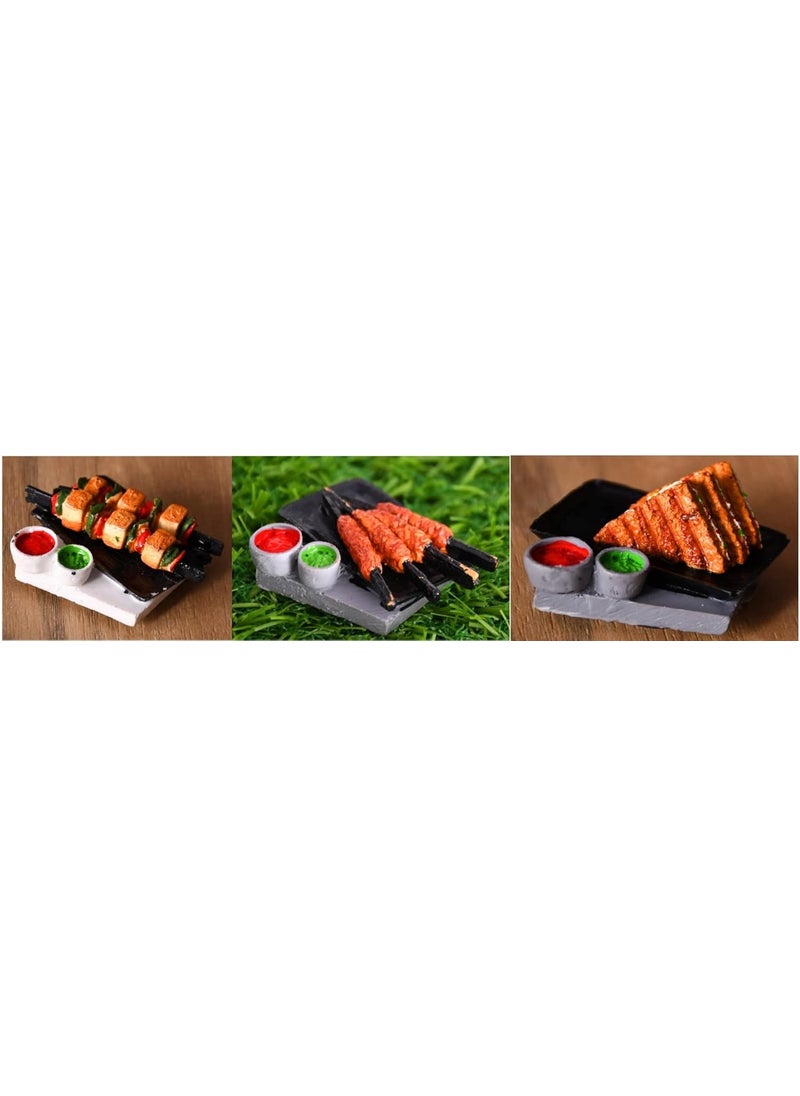 Ethnic Karigari Combo Pack of 3 Fridge Magnet Sandwich Paneer Tikka Seek Kabab Miniature Food 3D Fridge Magnet Best Souvenir Gift 100 Made in India